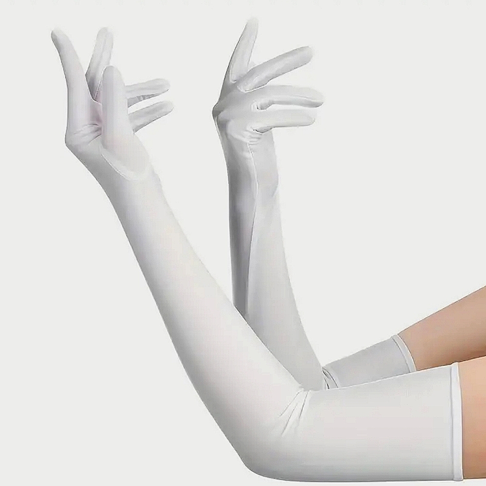 Beloved Millinery Elegant White Satin Opera Elbow Gloves Feminine Luxurious